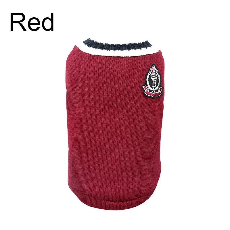 Winter Warm Dog Sweater College Style V-neck.