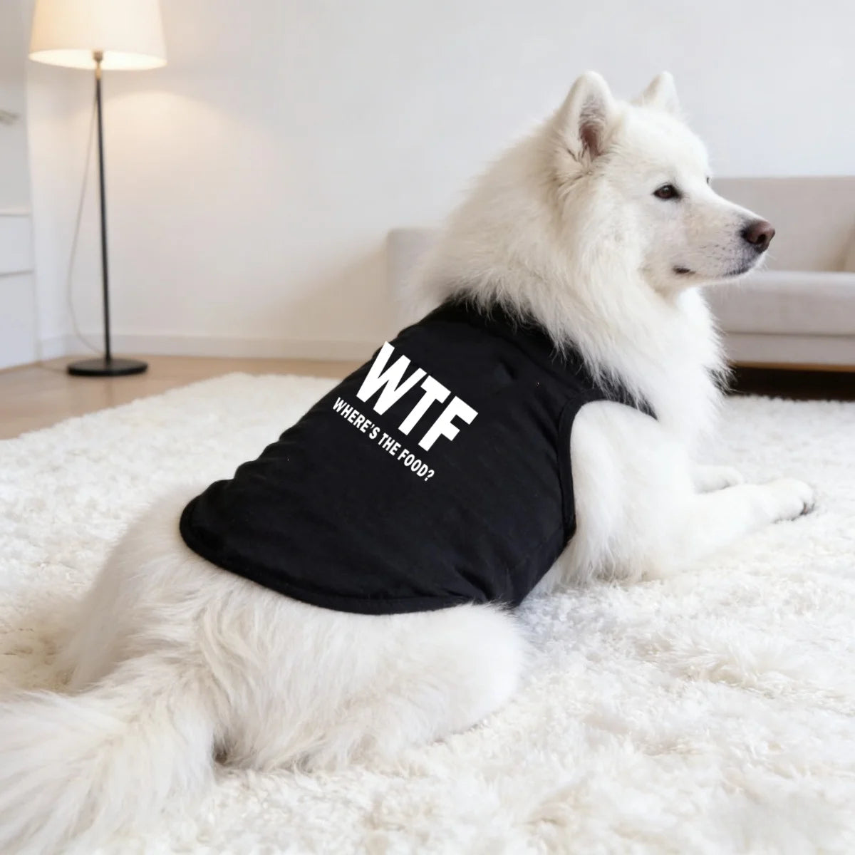 Dog Tank Top, featuring a Playful 'Where's the Food' Back Print.