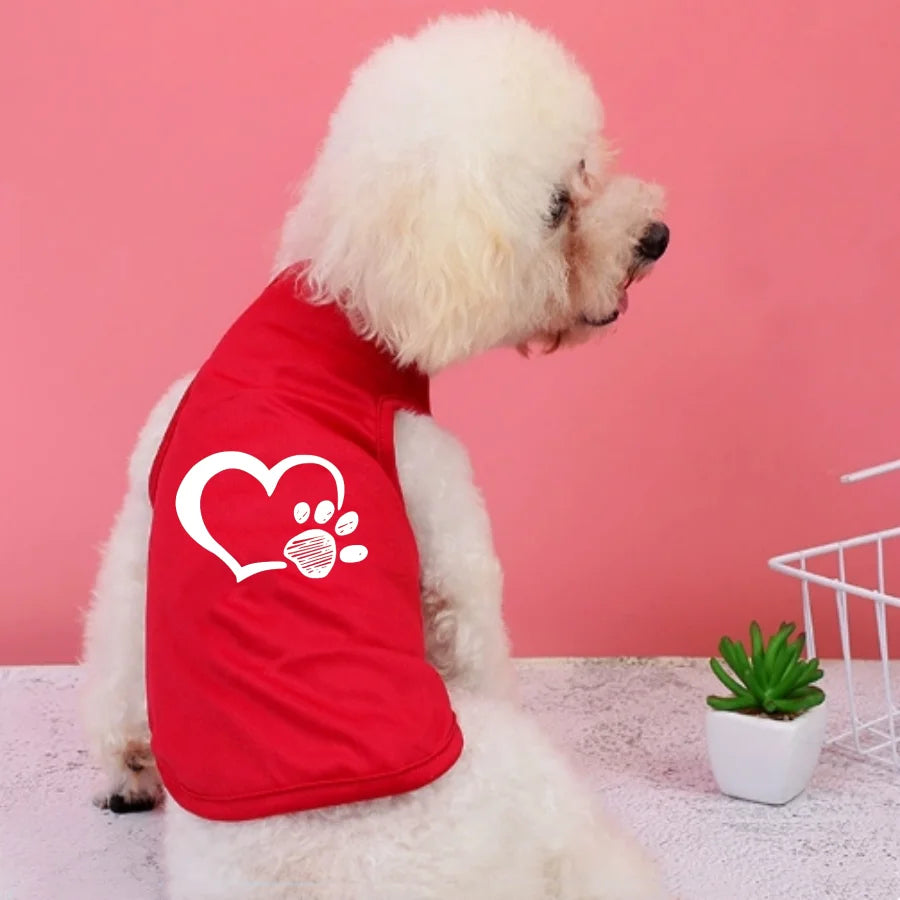Spring letter printed pet vest,  Love & Dog Claw Printed Flower Cat and Dog T-shirt.