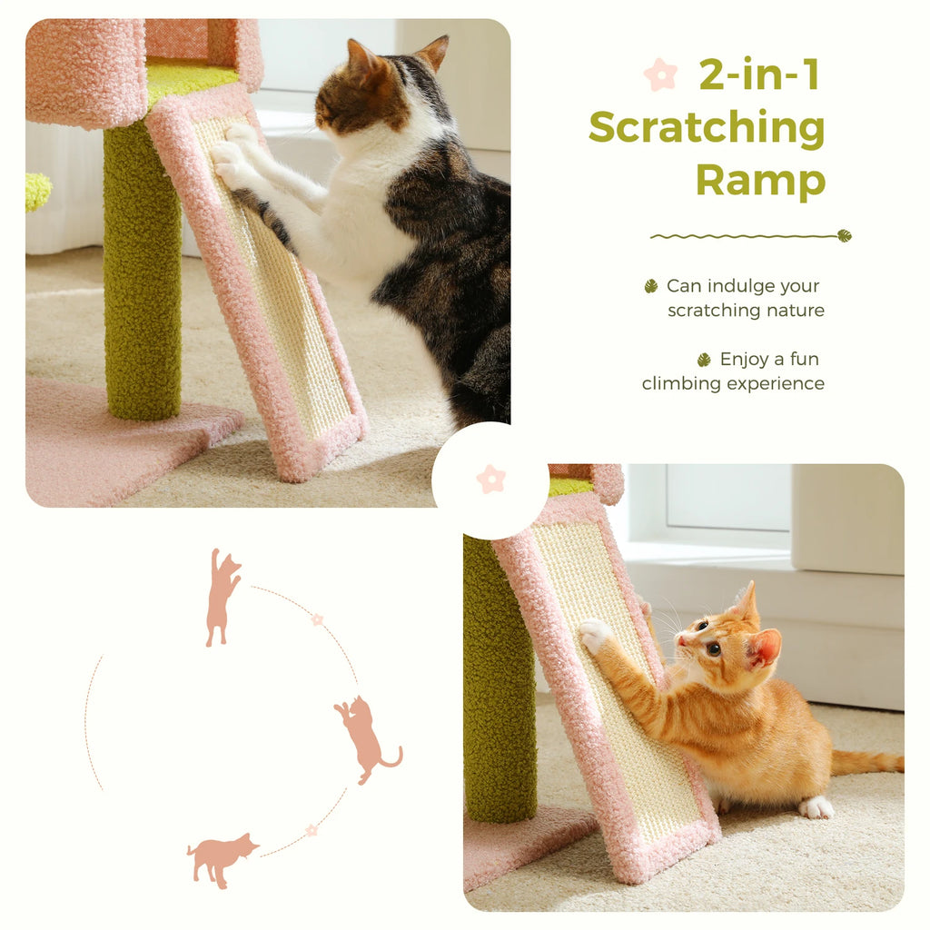 Flower Cat Tree Condo Cat Tower with Scratching Posts, Top Perch for Indoor Small Medium Cats.