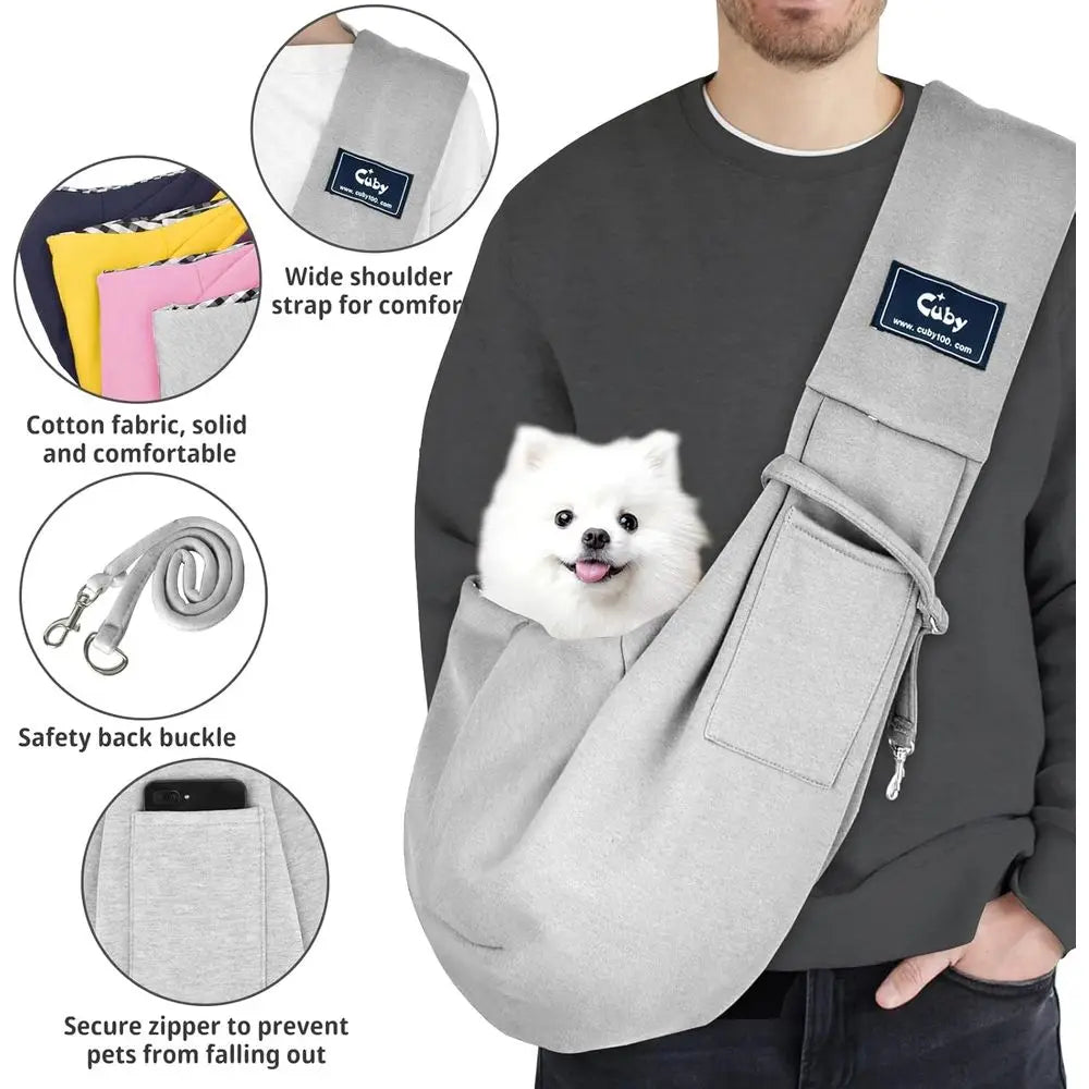 Dog and Cat Sling Carrier - Hands Free Reversible Pet Papoose Bag - Soft Pouch and Tote Design - Suitable for Puppy and  Small Dogs.