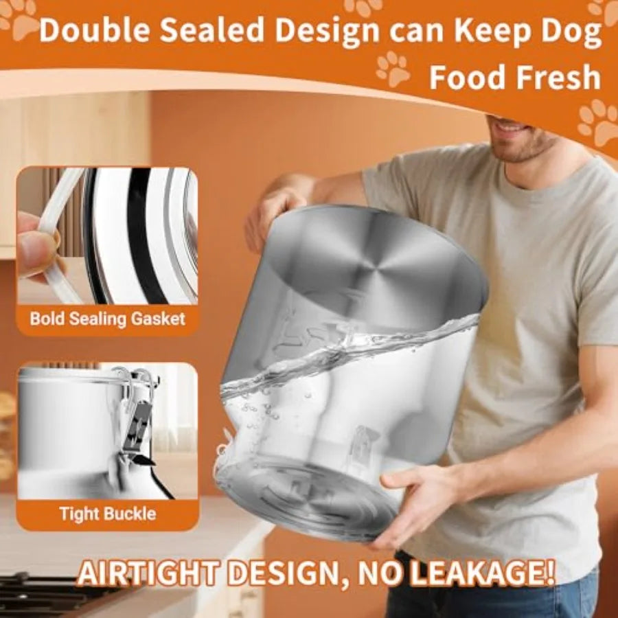 Metal Dog Food Storage Container 18Lbs, Stainless Steel Dog Food Storage Container with Lids Airtight,