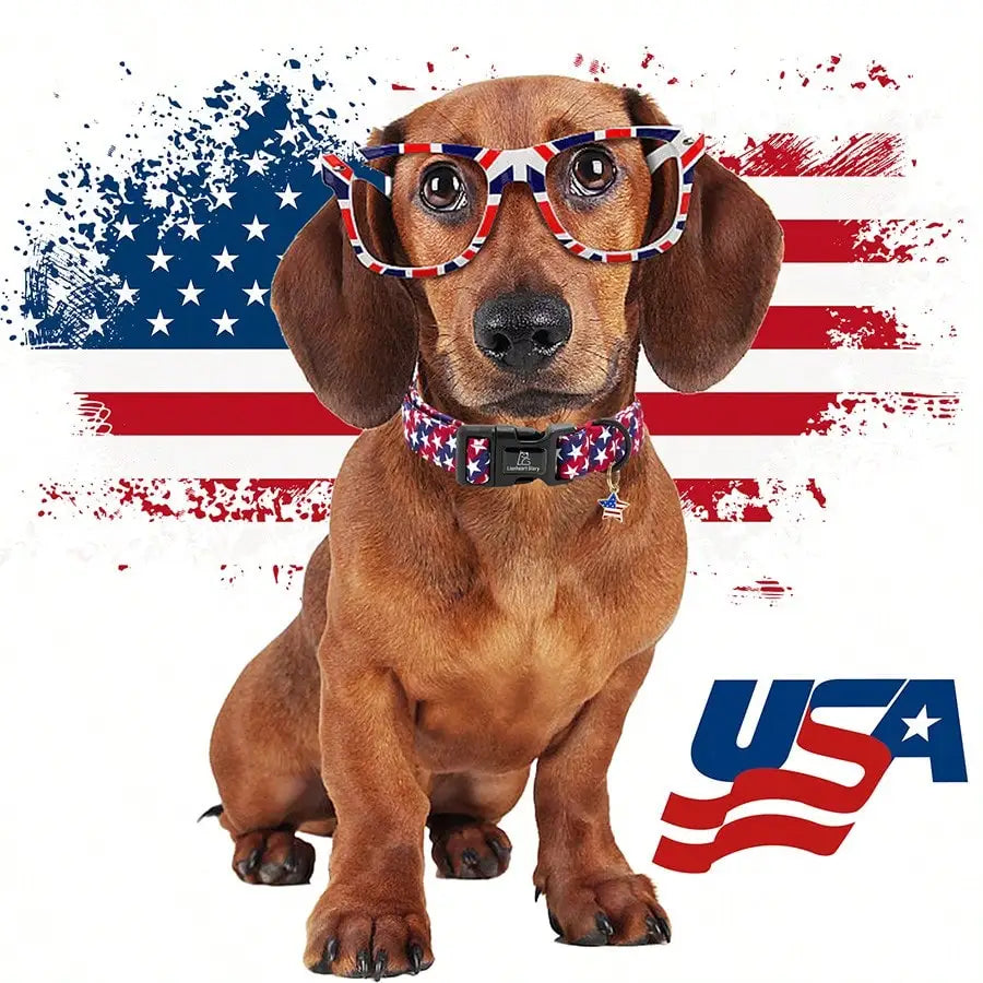 4th of July Independence Day Patriotic Pet Collar;  American Flag Pattern;  Adjustable Dog Neck Strap;  Summer Holiday Dress Up or Gift.