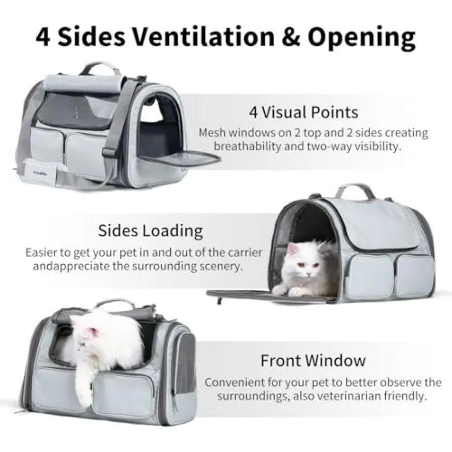 Cat Carrier, Soft-Sided Small Dog Carrier, Large Cat Travel Bag with 4 Mesh Windows, Under 15 lb.  Airline Approved Pet Carrier.