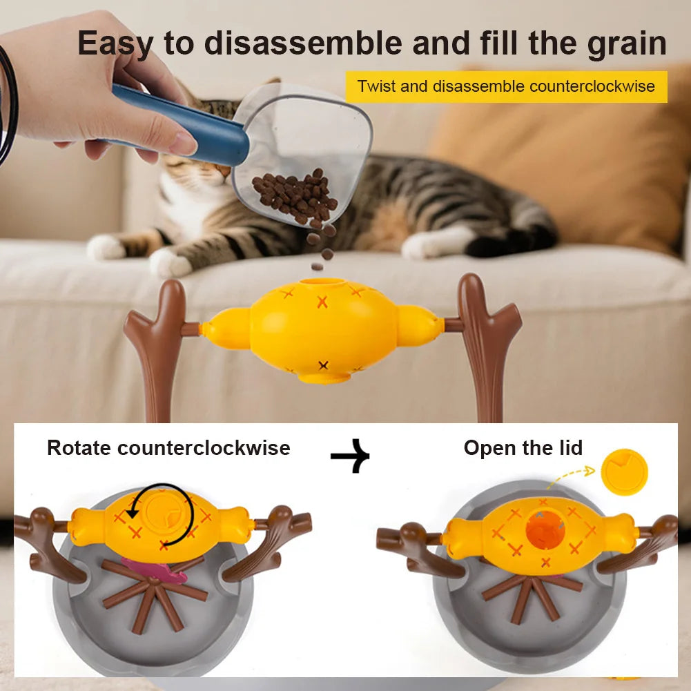 Cats Treat-Dispensing Slow Feeder 360° Rotating Grilled Fish Spinning Toy.