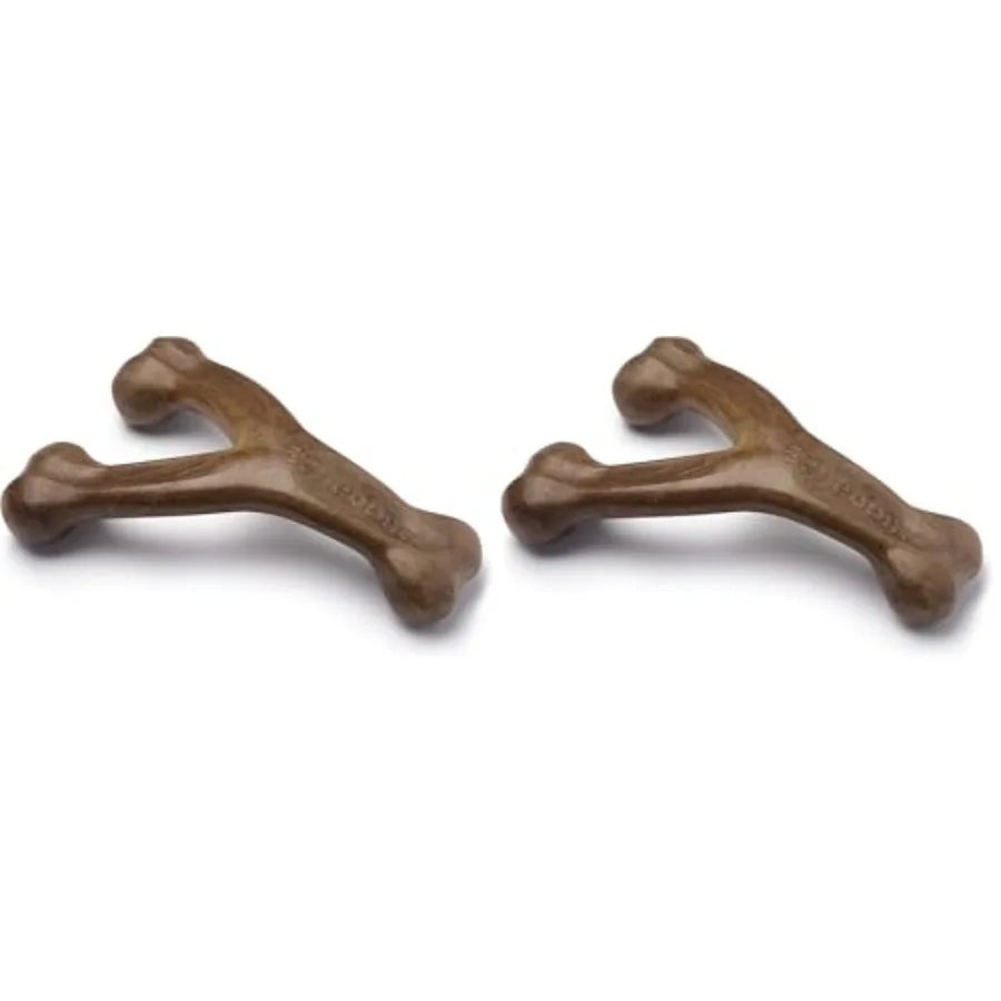 Wishbone Dog Chew Toy for Aggressive Chewers Real Bacon Flavor.  Giant Size Pack of 2 Wishbones.