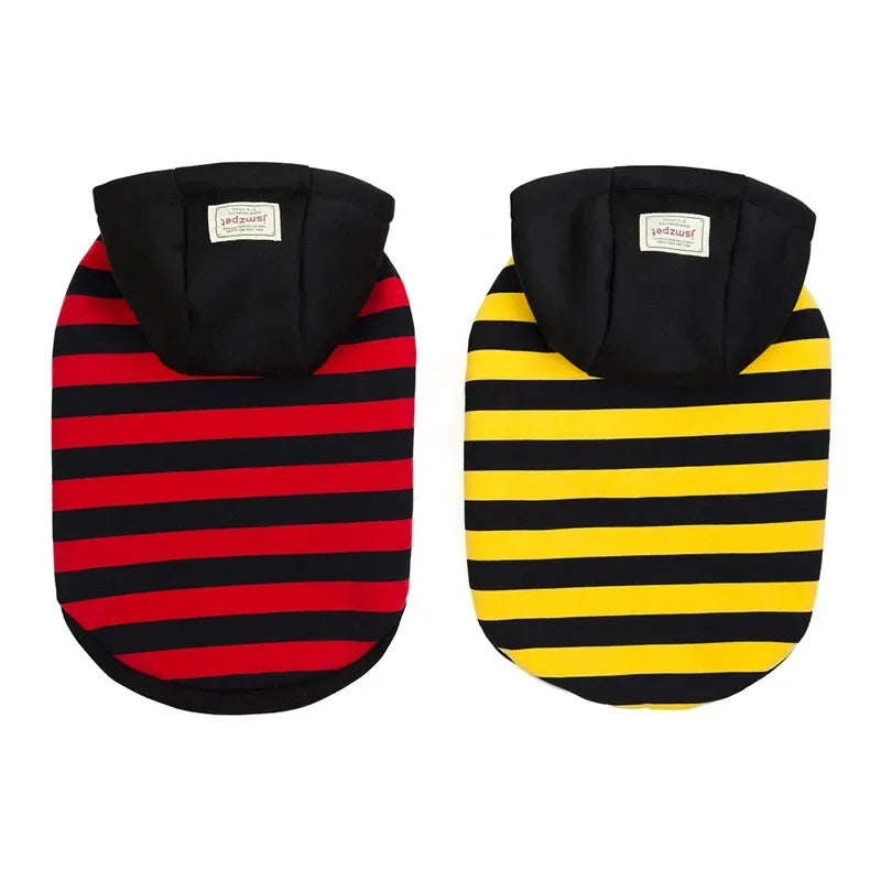 Striped Winter Cotton Dog Coat with Hoodie for Small Dogs and Puppies.