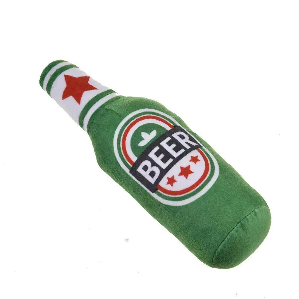 Plush Dog Toys Beer Bottle Shaped for Small, Medium and Large Dogs.  Bite Resistant, Squeaky and Interactive.