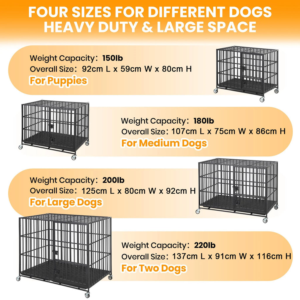 Heavy Duty Metal Dog Crate with 3 Doors, Removable Tray, for M/L Breeds.