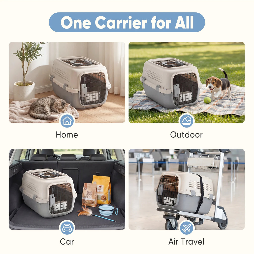 23 Inch Pet Carrier for Small Dogs and  Cats.  Front Top Load Wire Door.  Food Bowl Travel Crate with Enhanced Security.