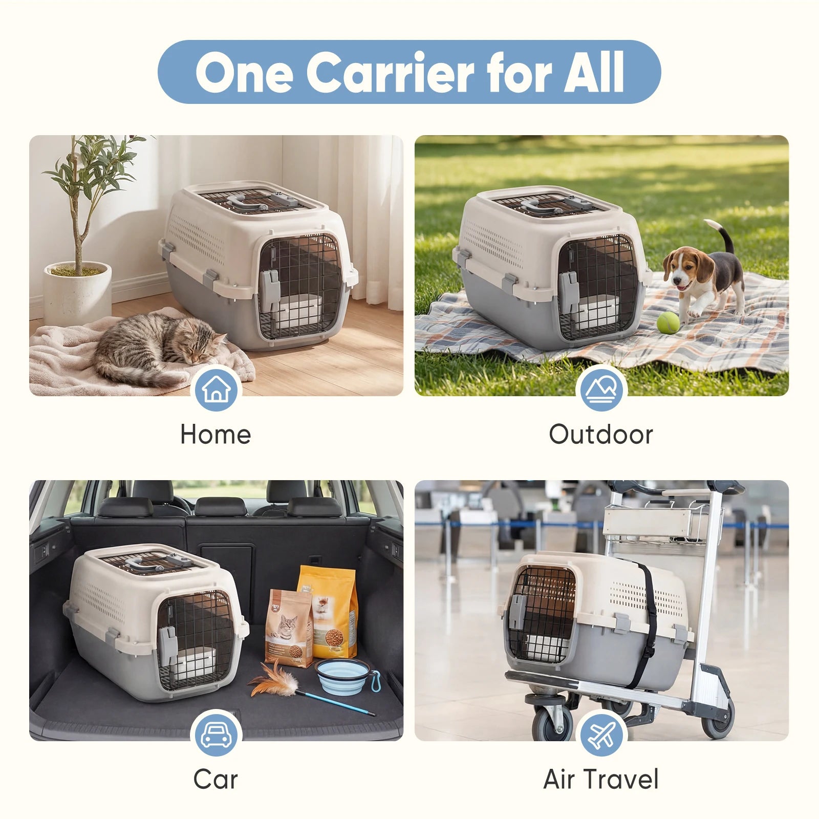 23 Inch Pet Carrier for Small Dogs and  Cats.  Front Top Load Wire Door.  Food Bowl Travel Crate with Enhanced Security.