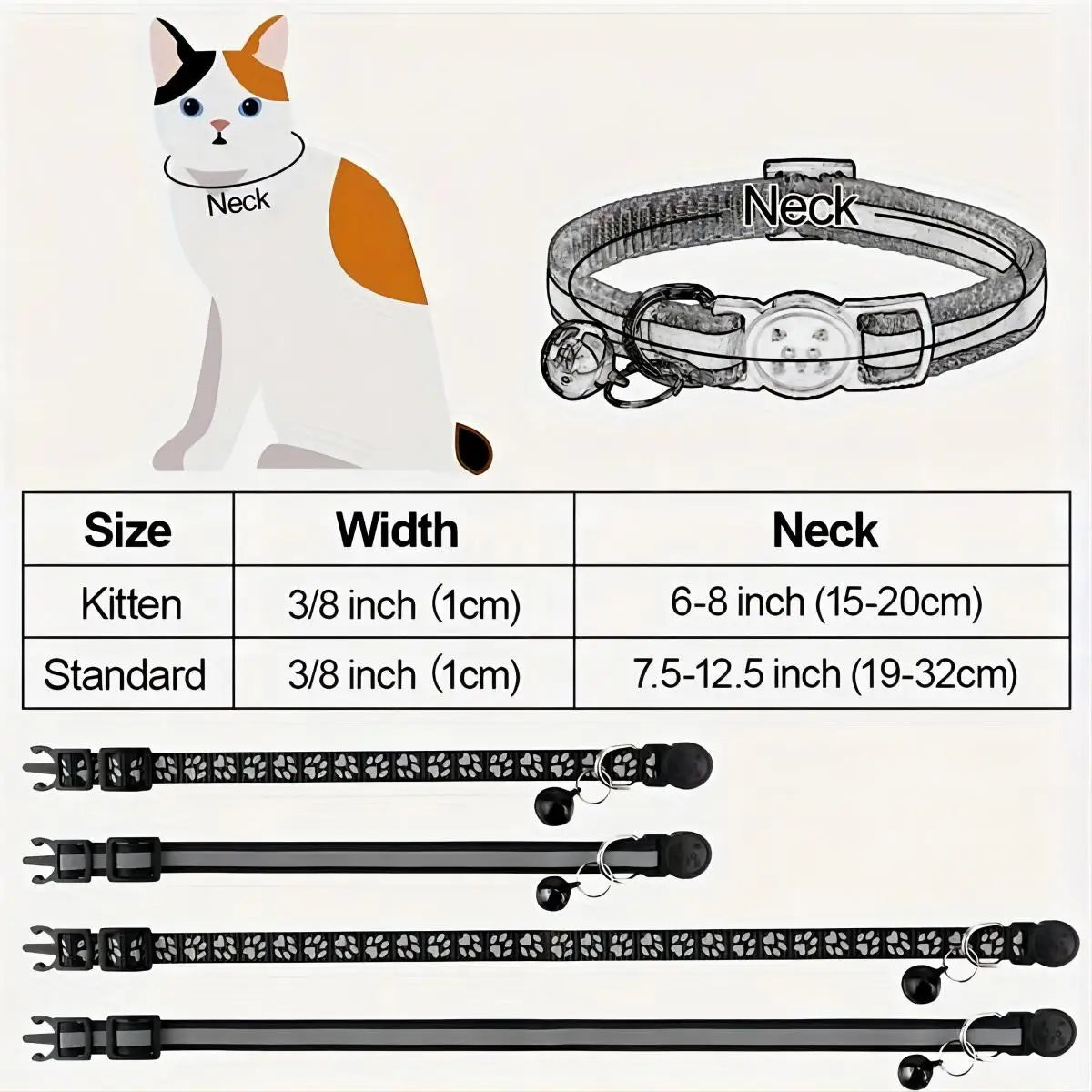 2 Piece Cat and Dog Footprints Really Reflective Pet Collar and Strip Reflective Pet Collar,  (Black only).