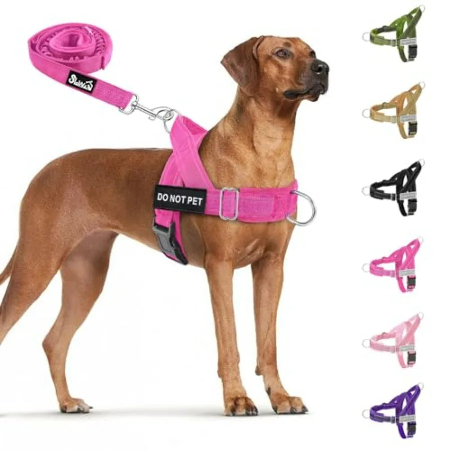 No Pull Dog Harness - Heavy Duty Dog Harness and Leash Set for Dogs.  Reflective Tactical Harness with Soft Padded and Front Clip,