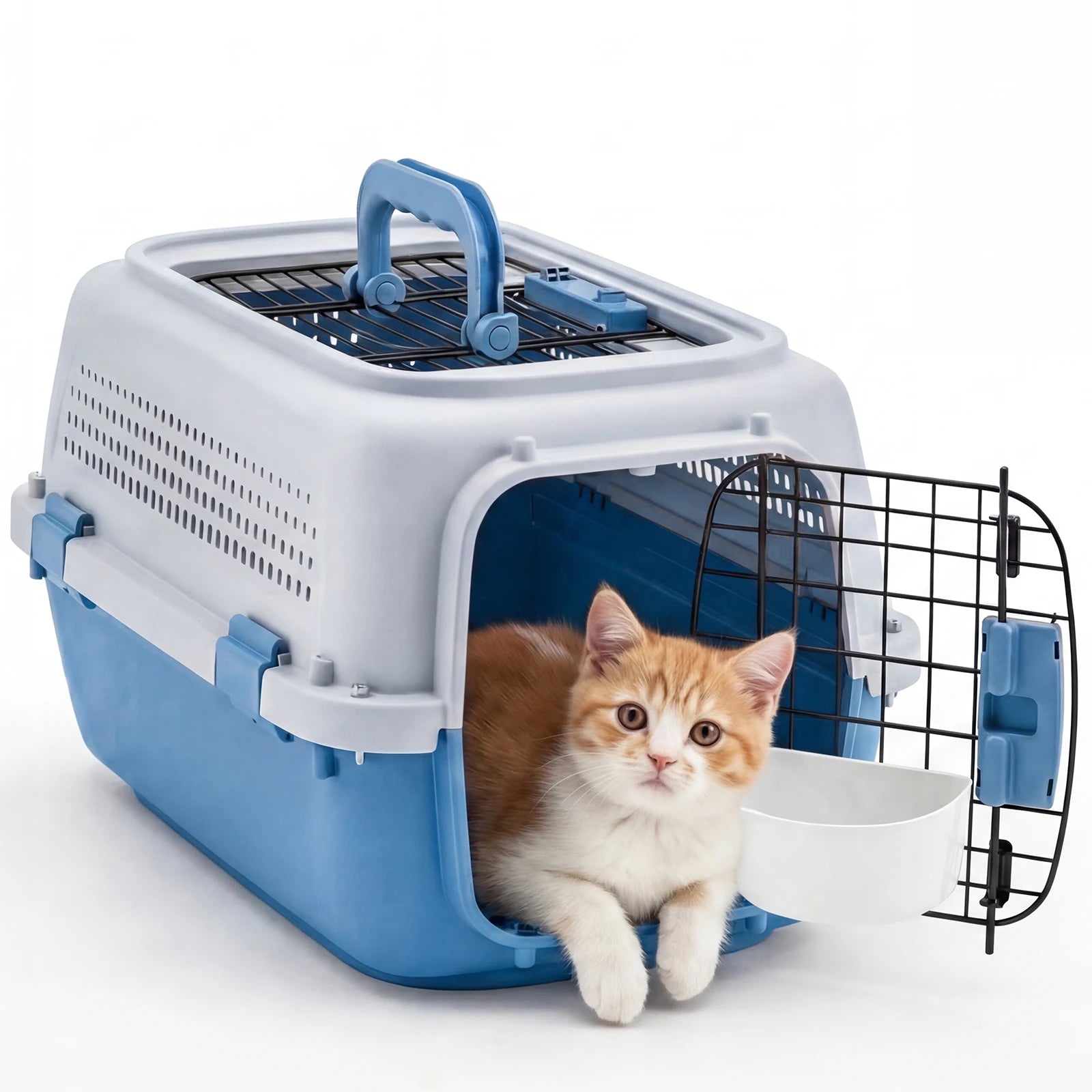 23 Inch Pet Carrier for Small Dogs and  Cats.  Front Top Load Wire Door.  Food Bowl Travel Crate with Enhanced Security.