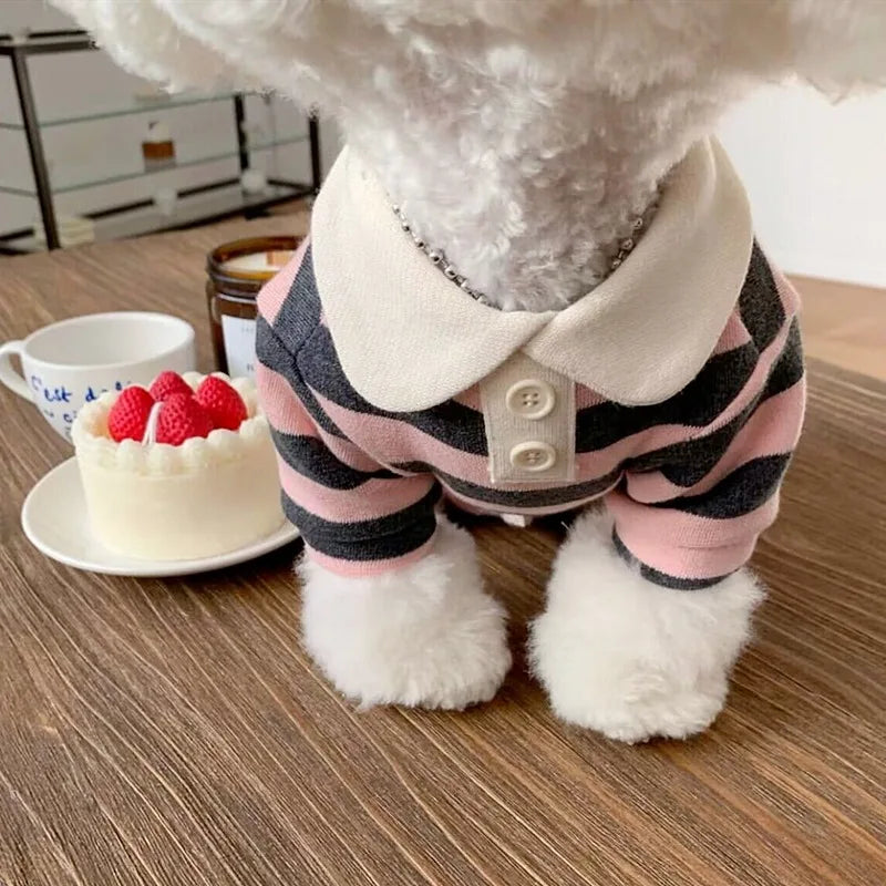 Striped Blue Dog or Cat Polo Shirt.