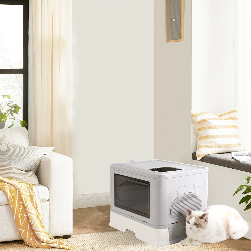 Cat Litter Box Fully Enclosed and Foldable Top.  Entry Litter Box Storage and Deodorization.  Easy to Clean.  Covered Litter Box.