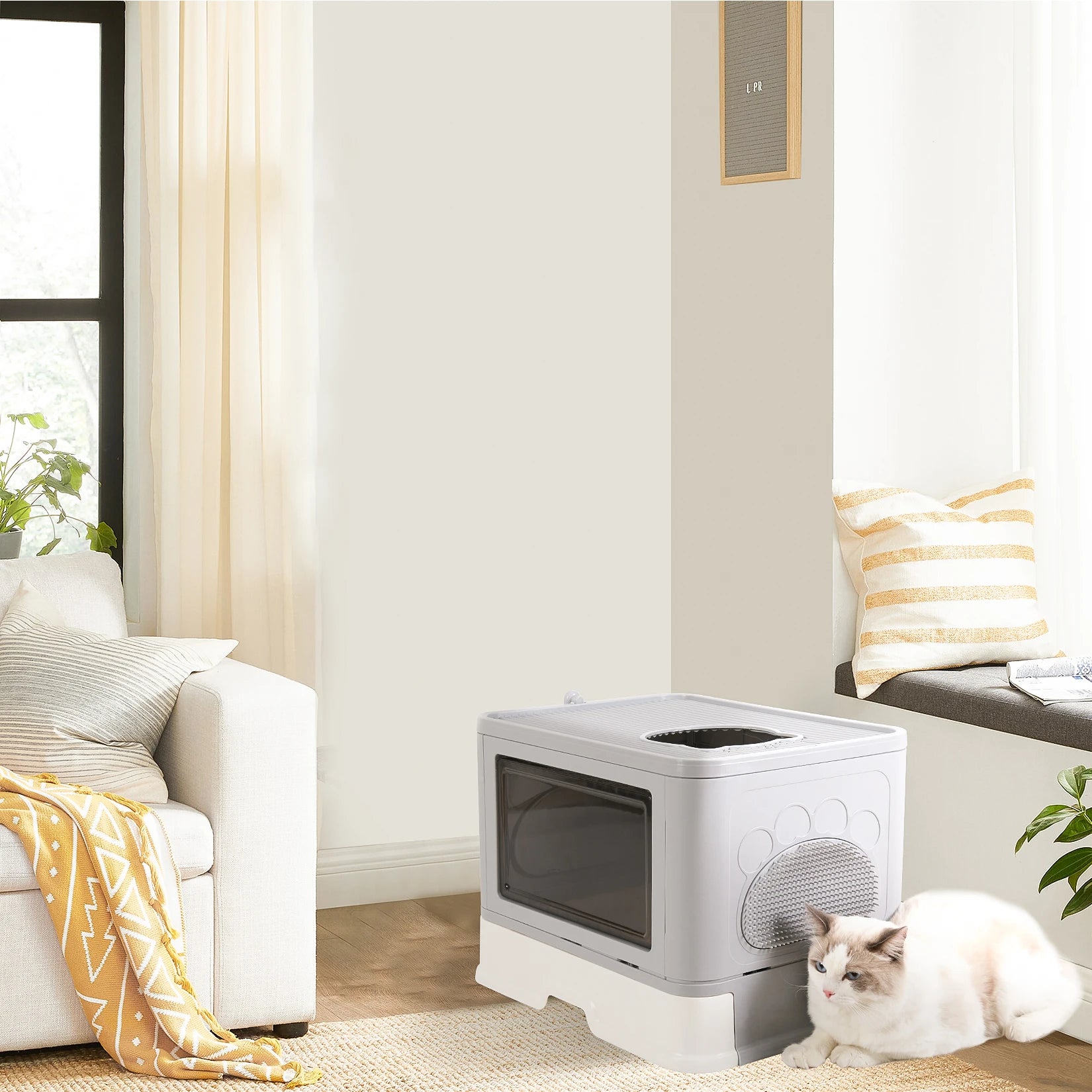 Cat Litter Box Fully Enclosed and Foldable Top.  Entry Litter Box Storage and Deodorization.  Easy to Clean.  Covered Litter Box.