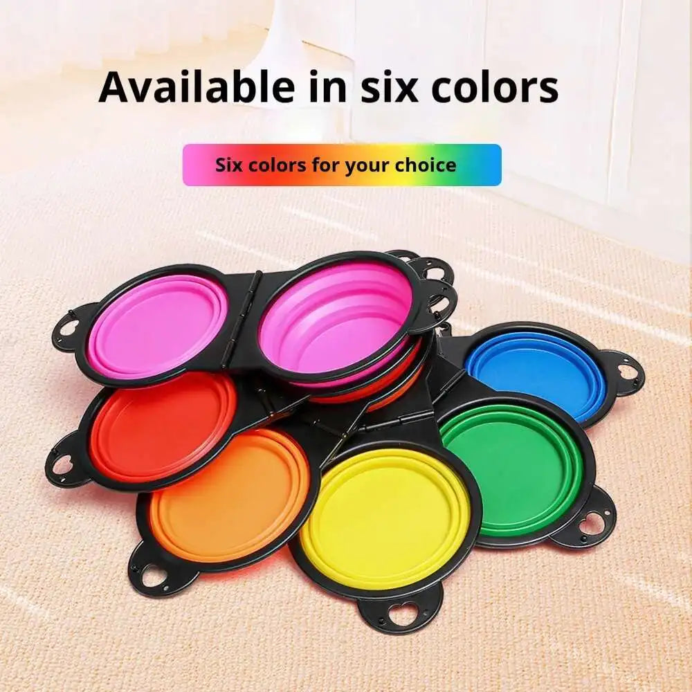 2 in 1 Collapsible Double Dog Travel Bowl.  Folding Bowl Allows One Side for Food and the Other for Water.