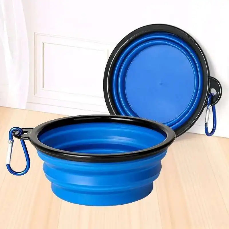 2 in 1 Collapsible Double Dog Travel Bowl.  Folding Bowl Allows One Side for Food and the Other for Water.
