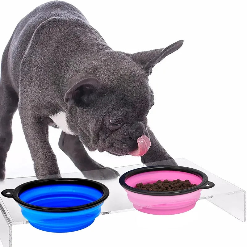 Folding Portable Silicone Dog Feeder Bowl 2 In 1 Pet Dispenser.