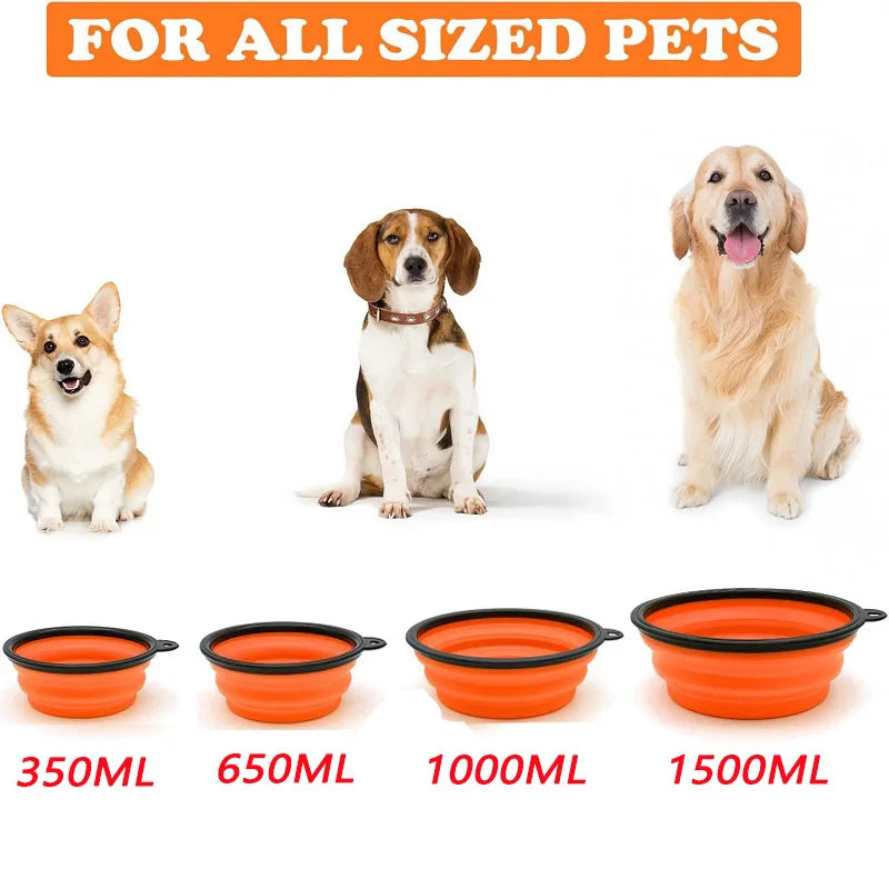 Folding Portable Silicone Dog Feeder Bowl 2 In 1 Pet Dispenser.
