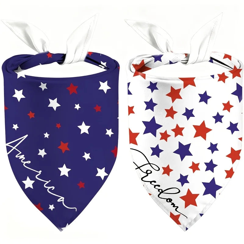 2 sets of 24.8 × 11 inch patriotic themed dog triangle scarves, Independence Day square scarves, American flag pet scarves.