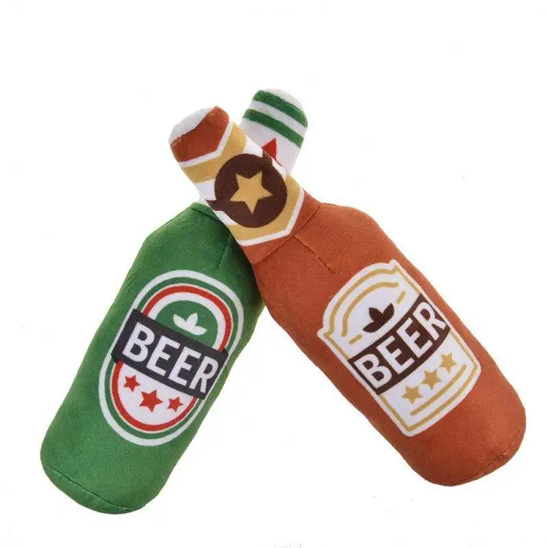 Plush Dog Toys Beer Bottle Shaped for Small, Medium and Large Dogs.  Bite Resistant, Squeaky and Interactive.