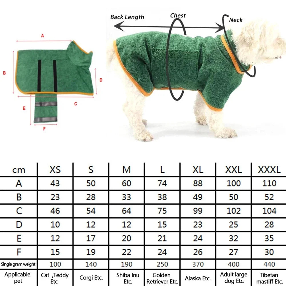 Dog Bathrobe,  Absorbent Soft Towel for Large, Medium, Small Dog. Robe has Quick Dry Adjustable Drying Coat.