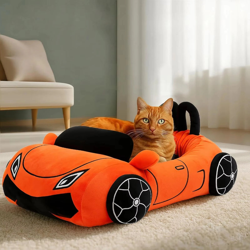 Cute Cat and Kitten Bed.  Soft,  Cozy,  Small Dog Bed with a Pillow and a Washable Pet Mat.  It's the  Puppy and Kitty Funny Supercar Cat Toys. For Pets under 30 lb.