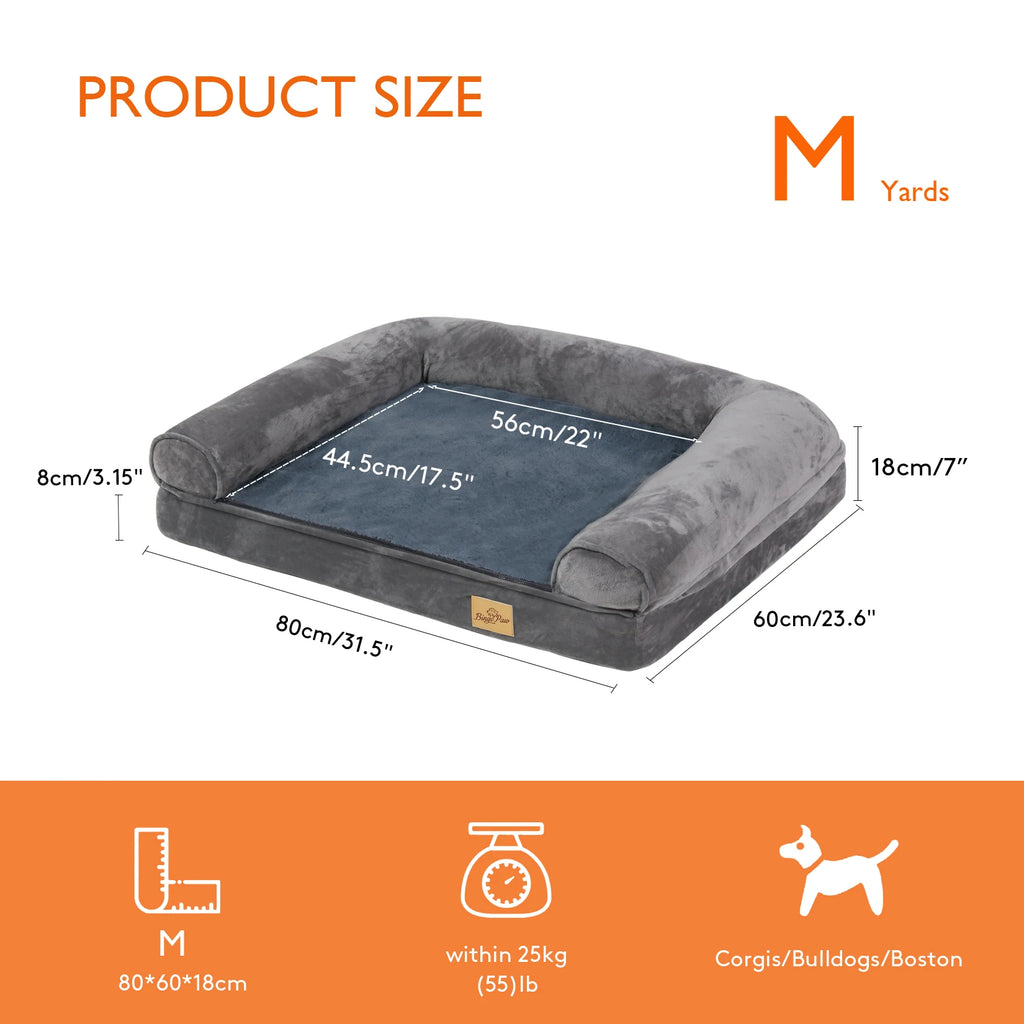 L and XXL Grey Dog Beds with an Orthopedic Pet Mattress and a Sleeping Bed Cushion.