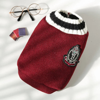 Winter Warm Dog Sweater College Style V-neck.