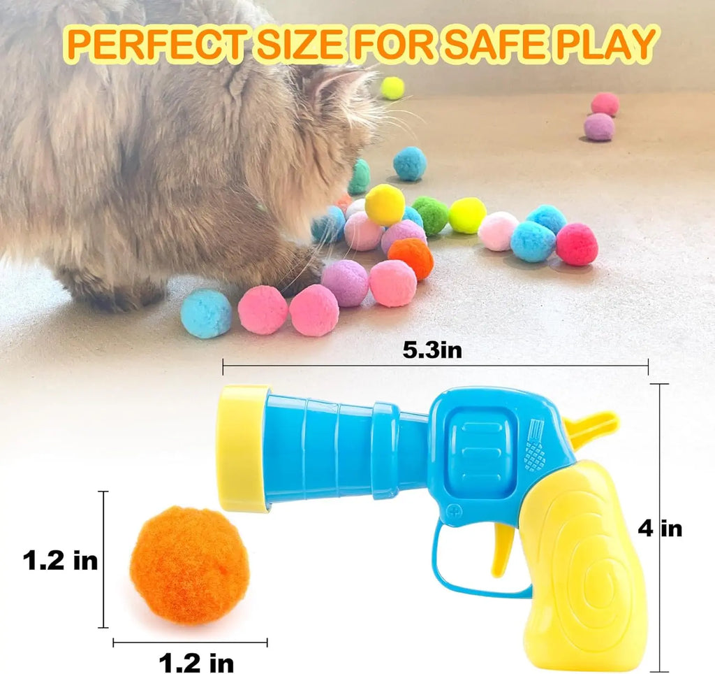 Cat Ball Toy Launcher Gun with 30 Plush Fuzzy Balls.