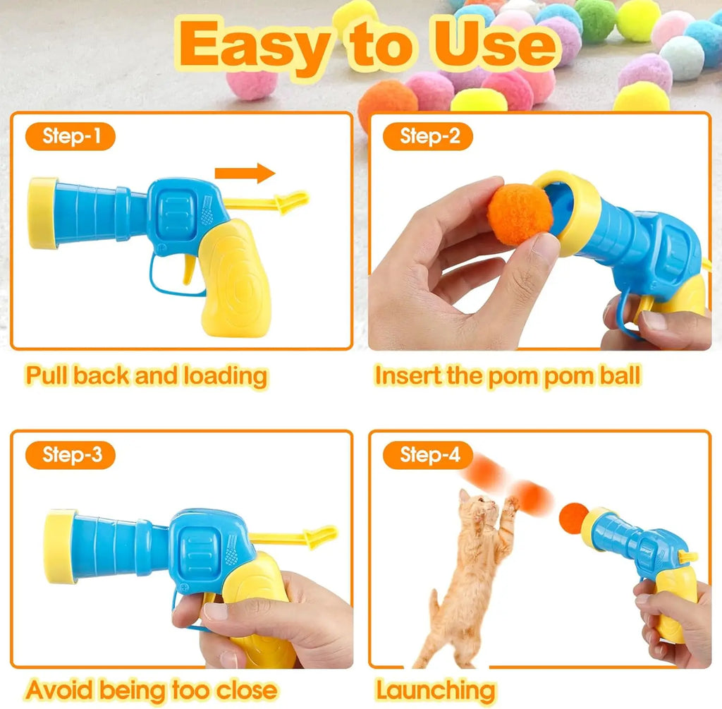 Cat Ball Toy Launcher Gun with 30 Plush Fuzzy Balls.