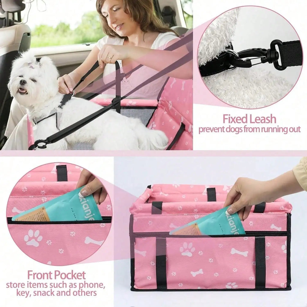 Pet Car Booster Seat is Foldable, Waterproof,  Breathable Oxford Travel Bag for Small to Medium Dogs and Puppies.