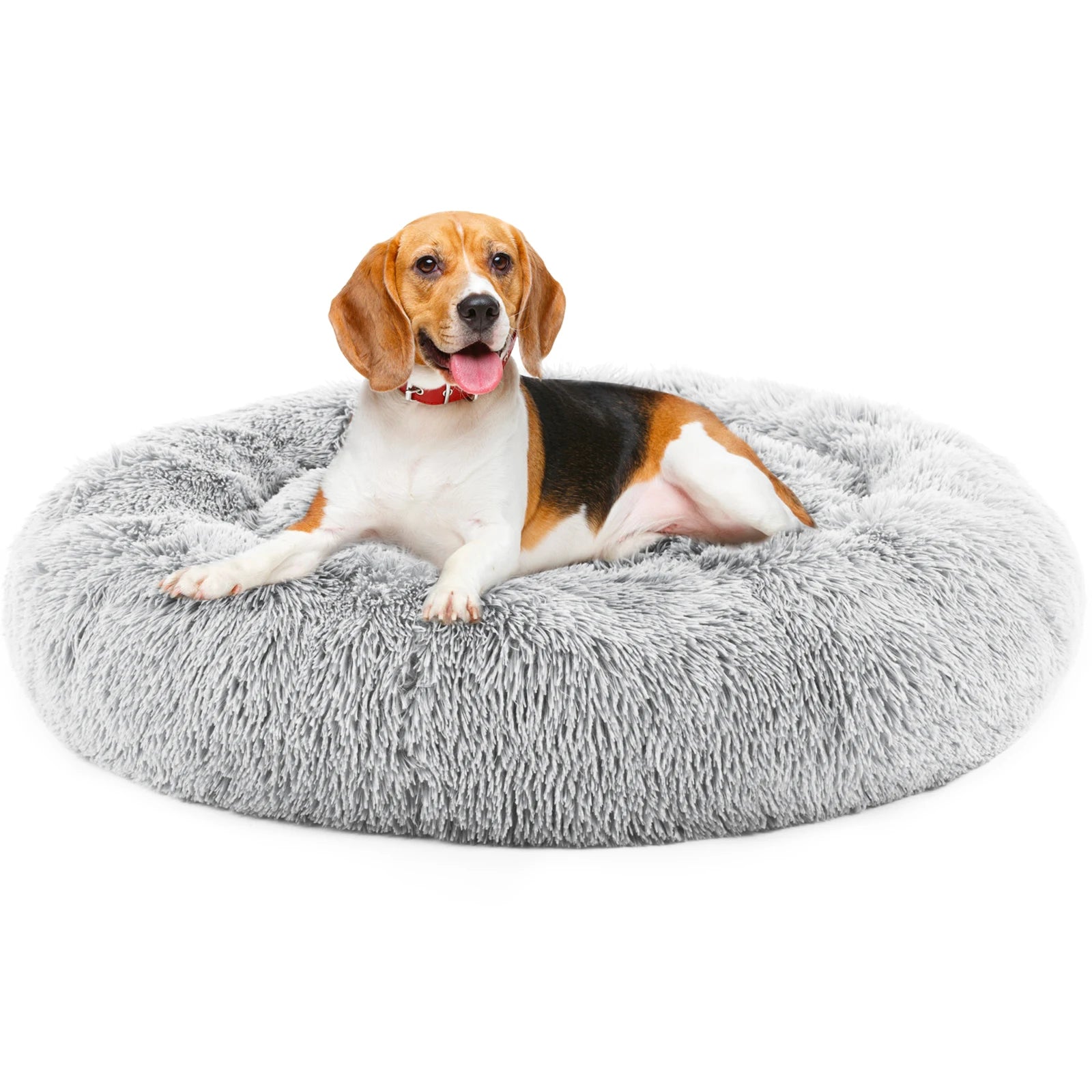 Calming Dog Bed for Medium to Large Dogs Anti-Slip Round Plush Faux Fur Dog Bed.