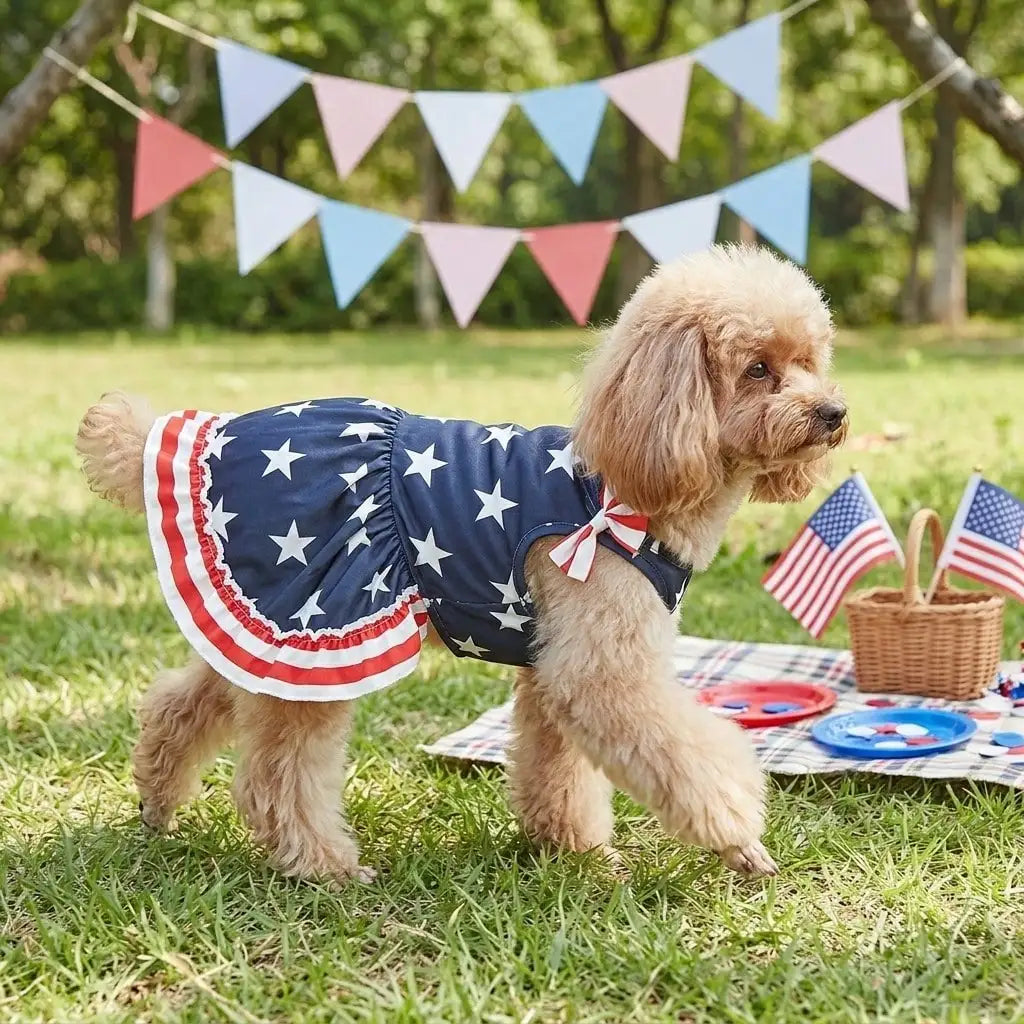 1pc Pet Dog Dress, 4th Of July Themed Striped Star & Double Bow Design, Suitable For Small and Medium Dogs and Cats.