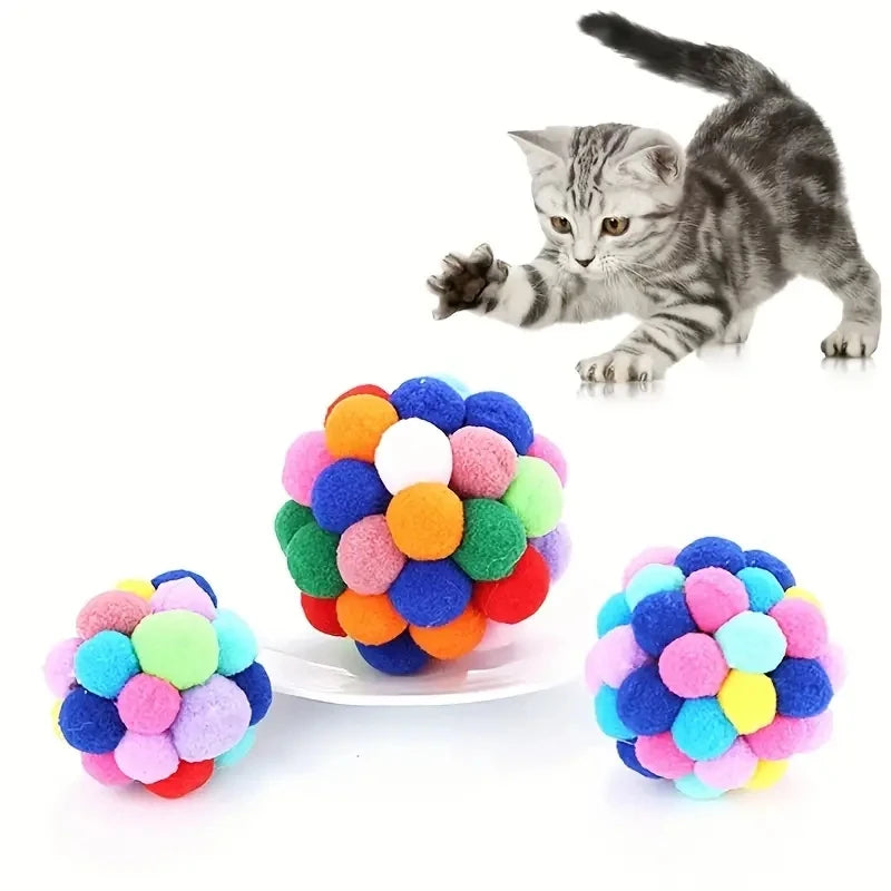 1/3 Total  Pieces of Cat Toys -  Plush Balls, Elastic Bell and Colorful Woolen Balls.