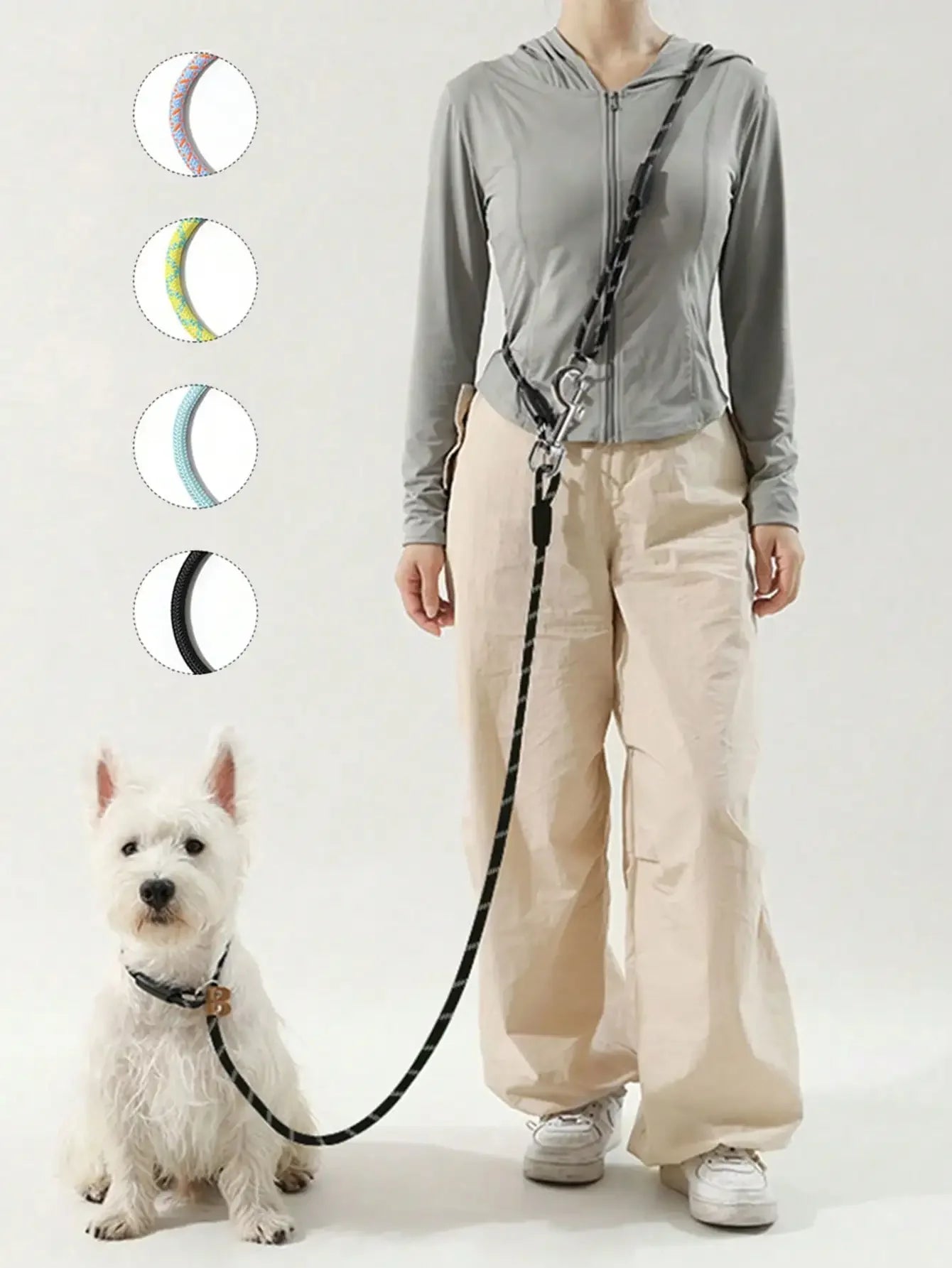 Hands-Free Dog Leash With Crossbody Design.  No-Pull Sliding Dog Leash, and Dog Rope.  Escape-Proof Heavy Duty Dog Chain for Medium and Large Dogs,
