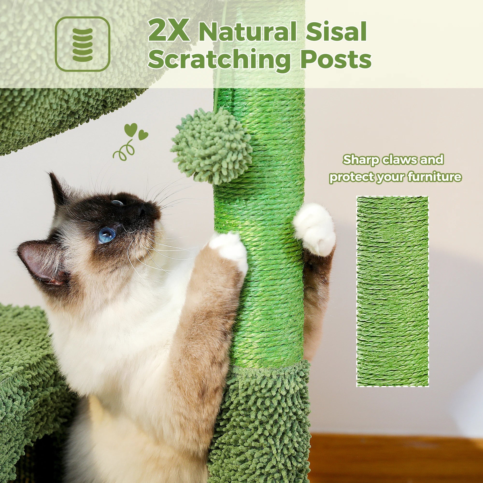 Cactus Cat Tree with Large Condo, Hammock, Dangling Ball, Small Cat Tower, Cat Scratching Post for Indoor Cats.  Limit 8.7 lb.