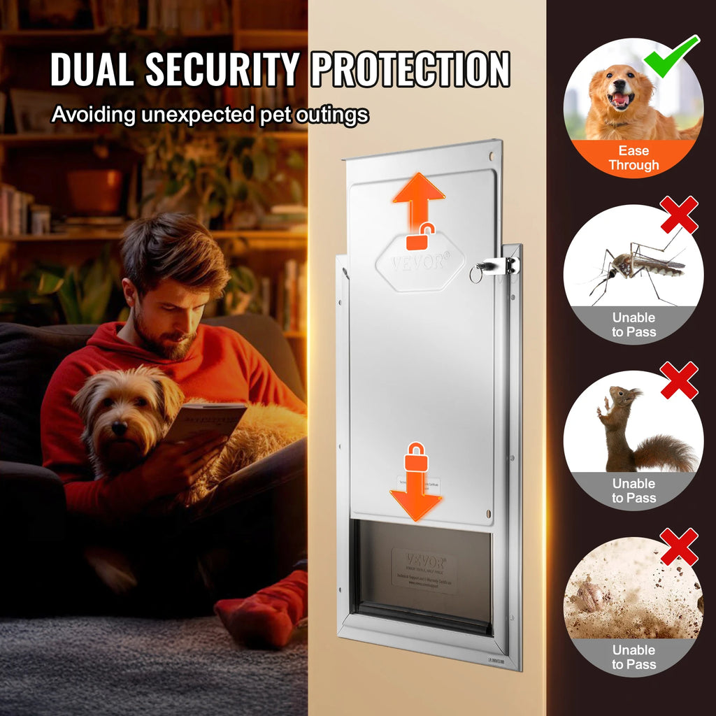 SucceBuy Pet Door Aluminum Frame with Lock and Flap System Weatherproof Doggy Door for Interior or Exterior.