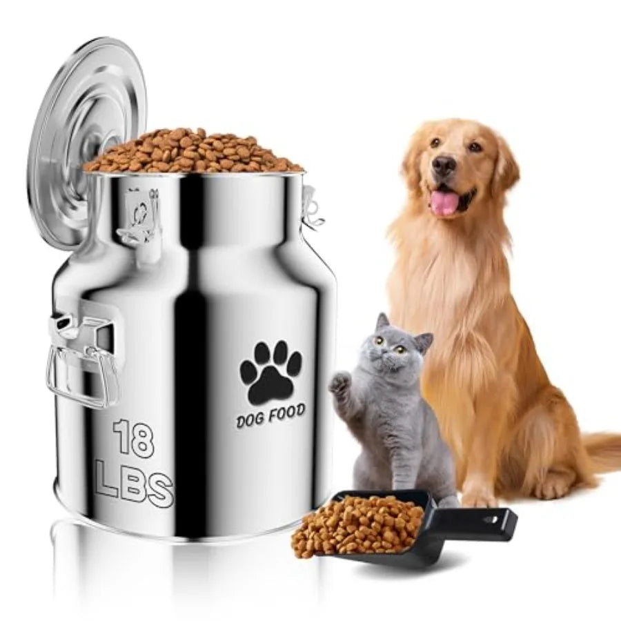 Metal Dog Food Storage Container 18Lbs, Stainless Steel Dog Food Storage Container with Lids Airtight,