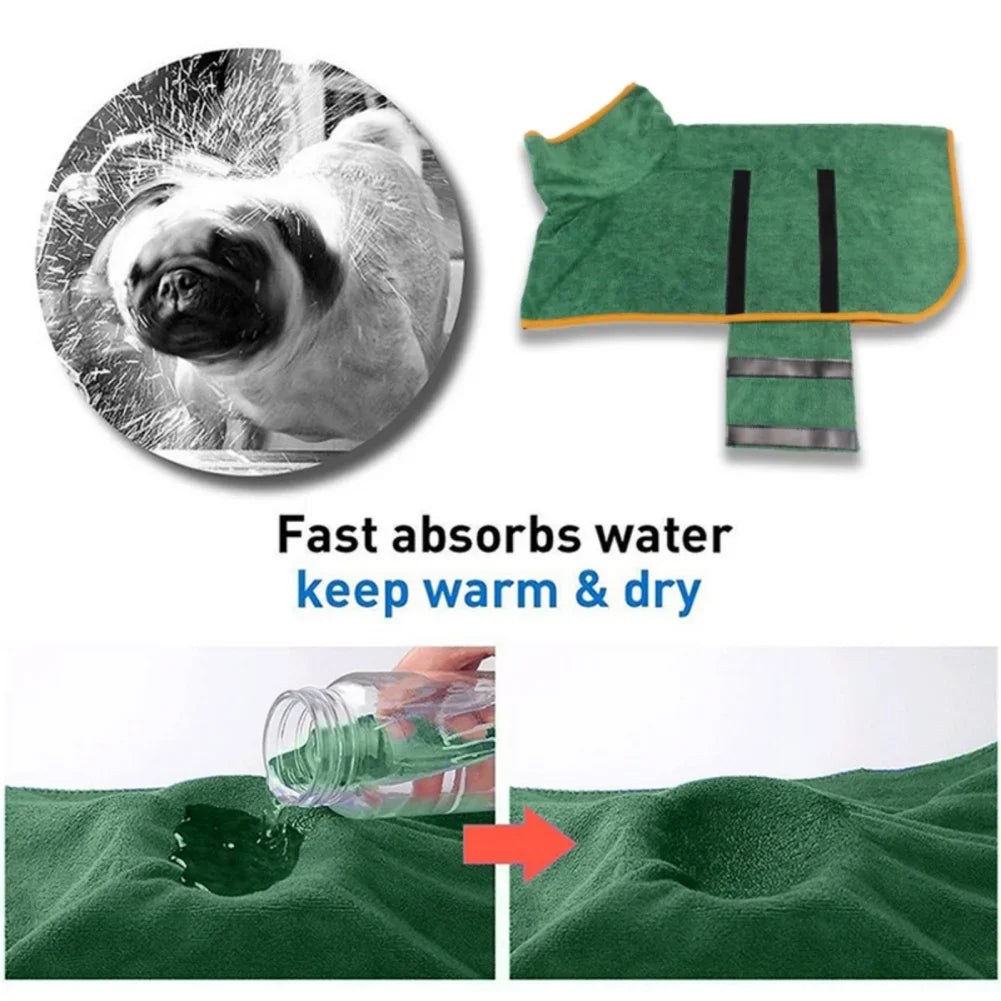 Dog Bathrobe,  Absorbent Soft Towel for Large, Medium, Small Dog. Robe has Quick Dry Adjustable Drying Coat.