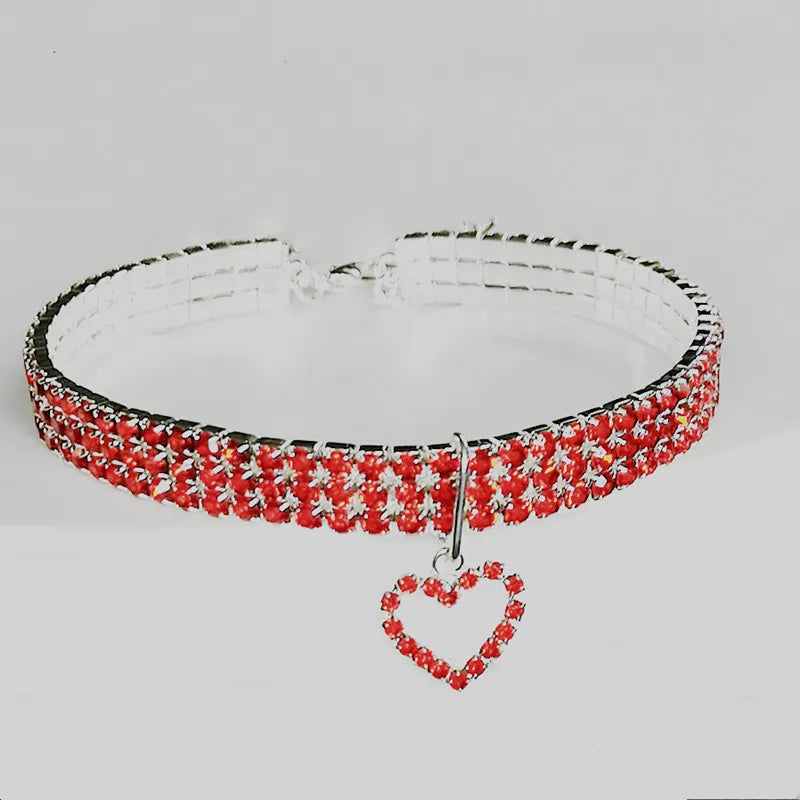 Cat and Dog Collar Three Row Elastic Rhinestone.  Pet Collars Have Decoration on Necklace.