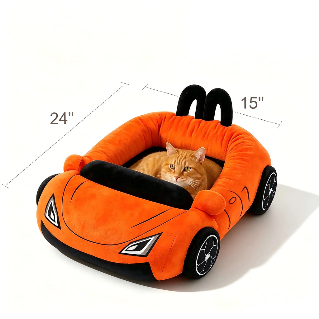 Cute Cat and Kitten Bed.  Soft,  Cozy,  Small Dog Bed with a Pillow and a Washable Pet Mat.  It's the  Puppy and Kitty Funny Supercar Cat Toys. For Pets under 30 lb.