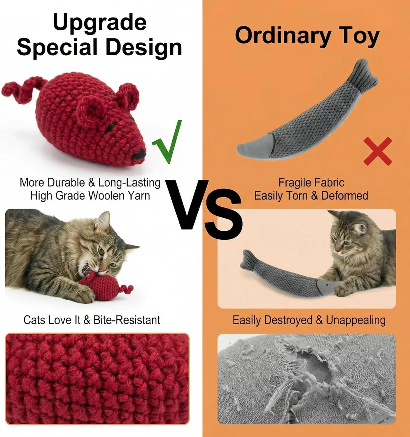 Handmade Yarn Mice Toys with Catnip.