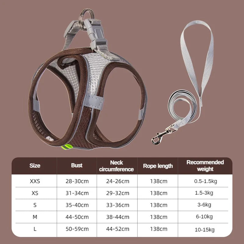 Puppy Collar and Leash Set,  Adjustable for Puppies, Cats and Small Dogs. Comes with Harness Vest.