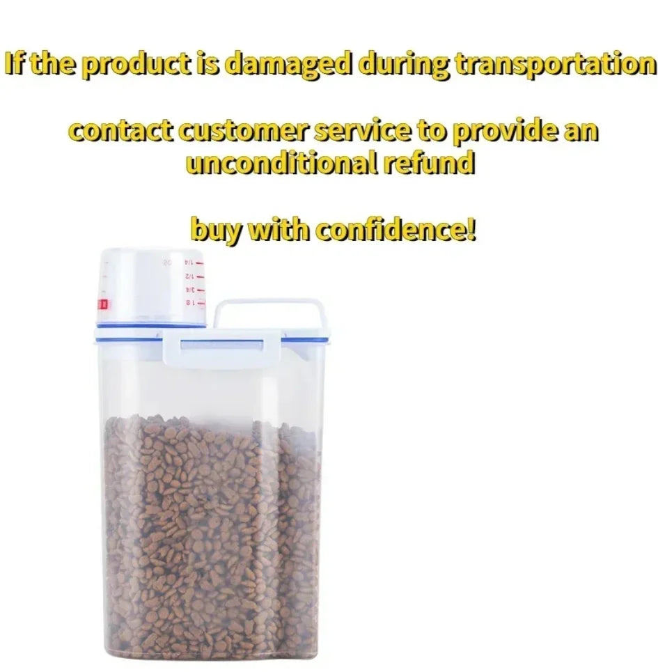 Pet Food Plastic Storage Container with Measuring Cup.