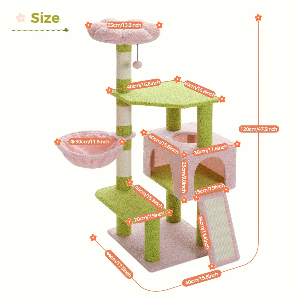 Flower Cat Tree Condo Cat Tower with Scratching Posts, Top Perch for Indoor Small Medium Cats.