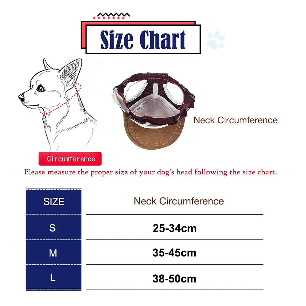 Dog Baseball Sports Hat with Adjustable Ear Holes.  Pet Hat for Small, Medium and  Large Dogs