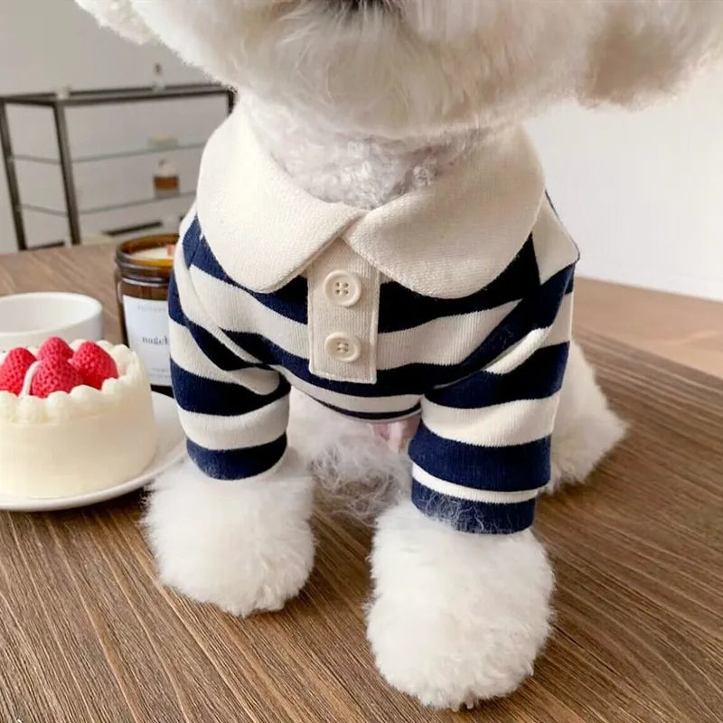 Striped Blue Dog or Cat Polo Shirt.